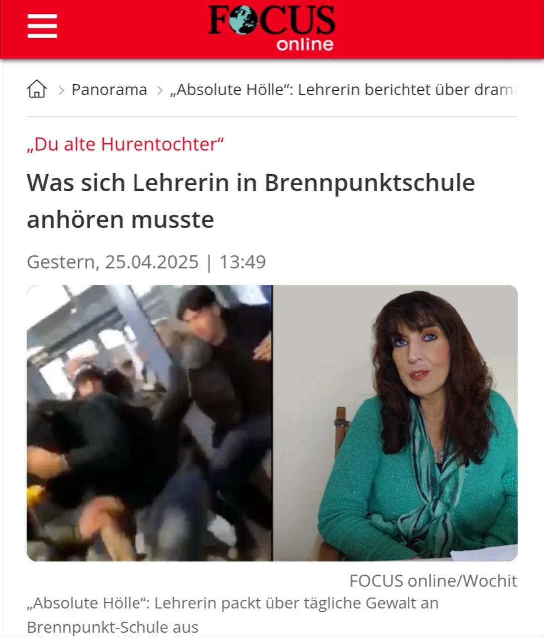 🇩🇪💩🙈Eine Lehrerin berichtet vom Schulalltag in NRW:

"Du alte Hurentochter"
"Ich fick Dein Kopf"...