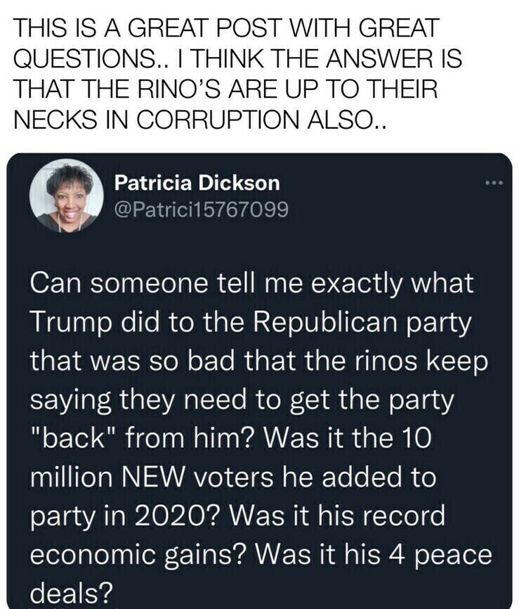 They are wings of the same corrupt bird. There is ZERO difference between RINOS and RATS.  It’s time this filthy corrupt bird had its wings permanently cli
