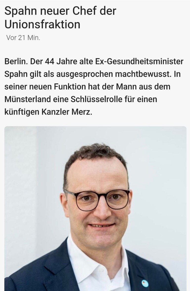Der Maskendeal-Papst und Corona-Plandemie-Booster wird in der SED 2.0 selbstverständlich weiter nach oben durchgereicht.

Eine weitere Ohrfeige für die Bev