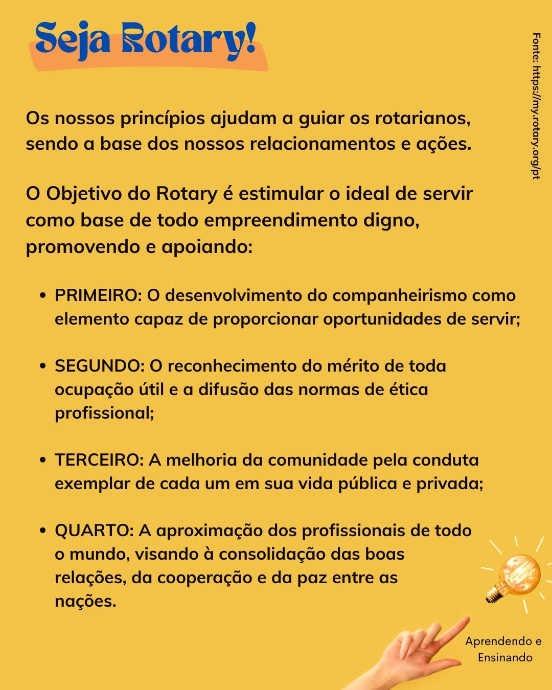 Texto do Rotary Club de Barretos:

Os nossos princípios ajudam a guiar os rotarianos, sendo a base d...