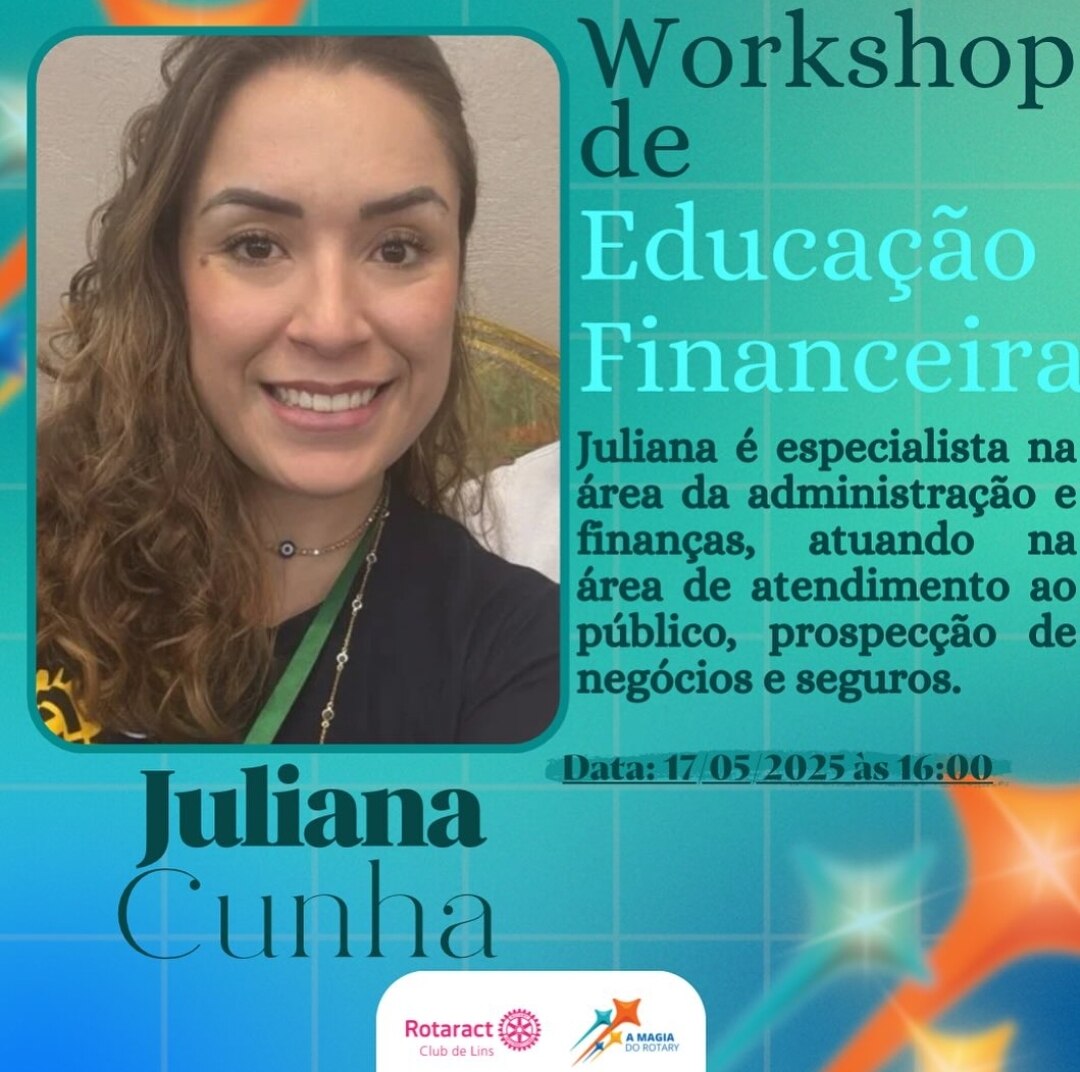 Texto do Rotaract Club de Lins:

Realizaremos no dia 17/05 (sábado) o Workshop sobre Educação Financ...