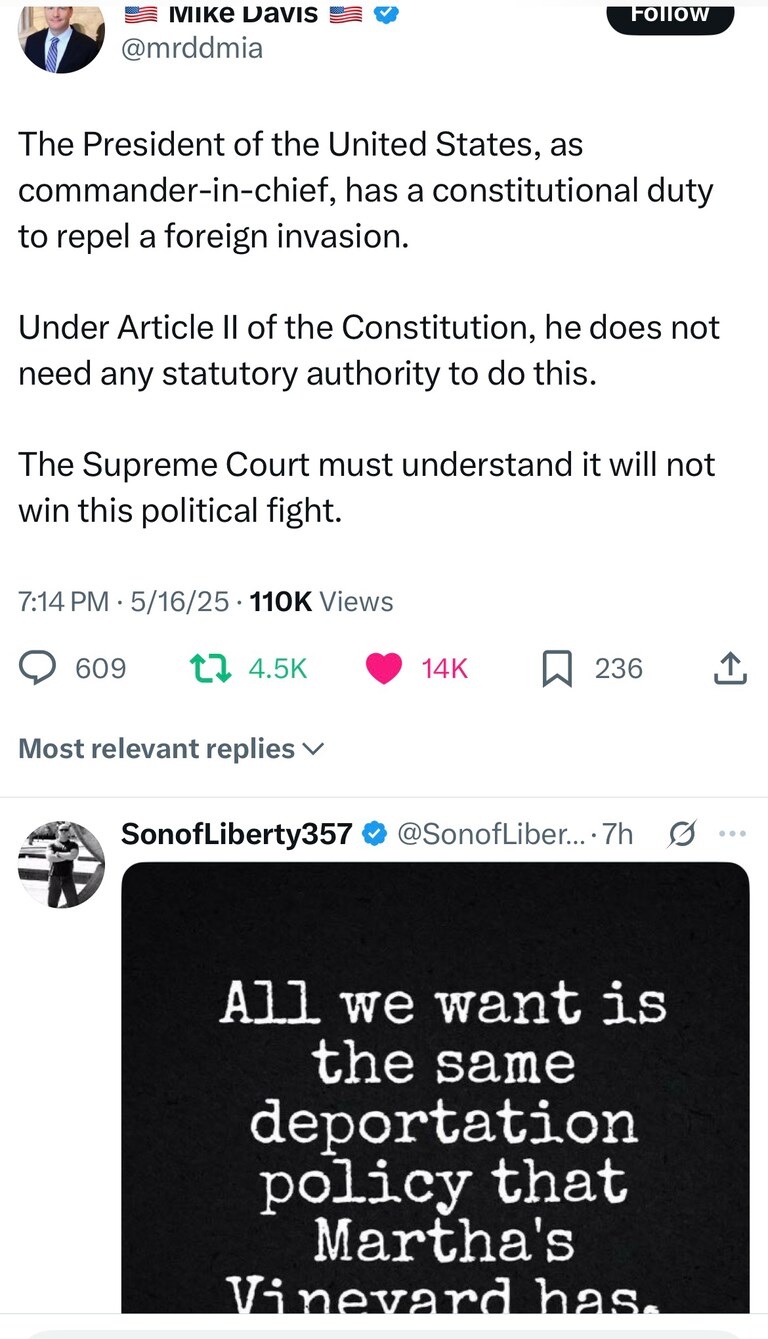 The Supreme Court must understand it will not win this fight.
https://x.com/mrddmia/status/1923547619210690605?s=46