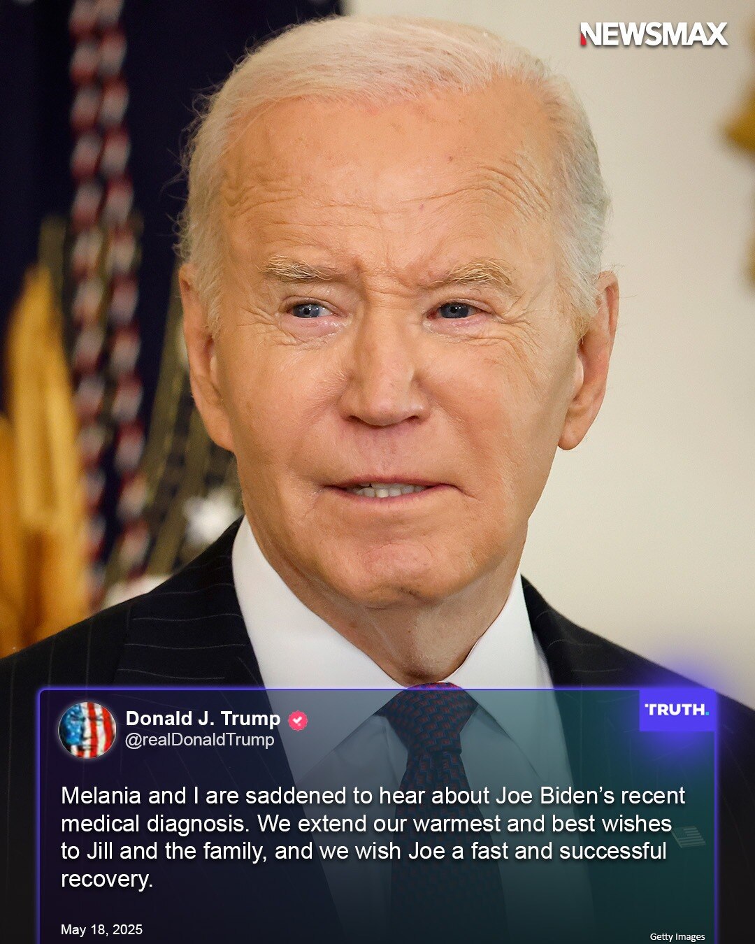 President Trump took to his Truth Social account to extend his best wishes to former President Joe B...