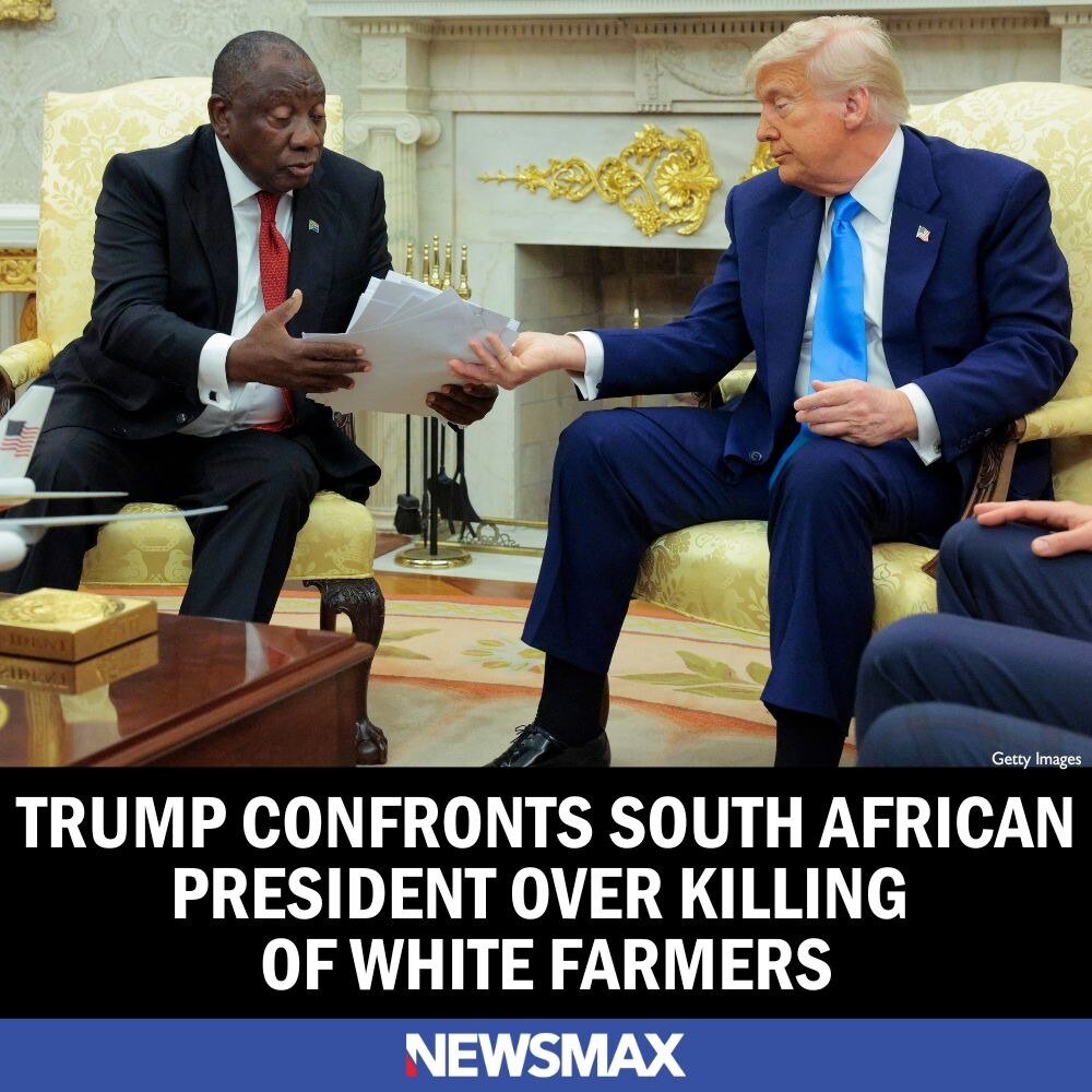 President Donald Trump used a White House meeting to confront South African President Cyril Ramaphos...