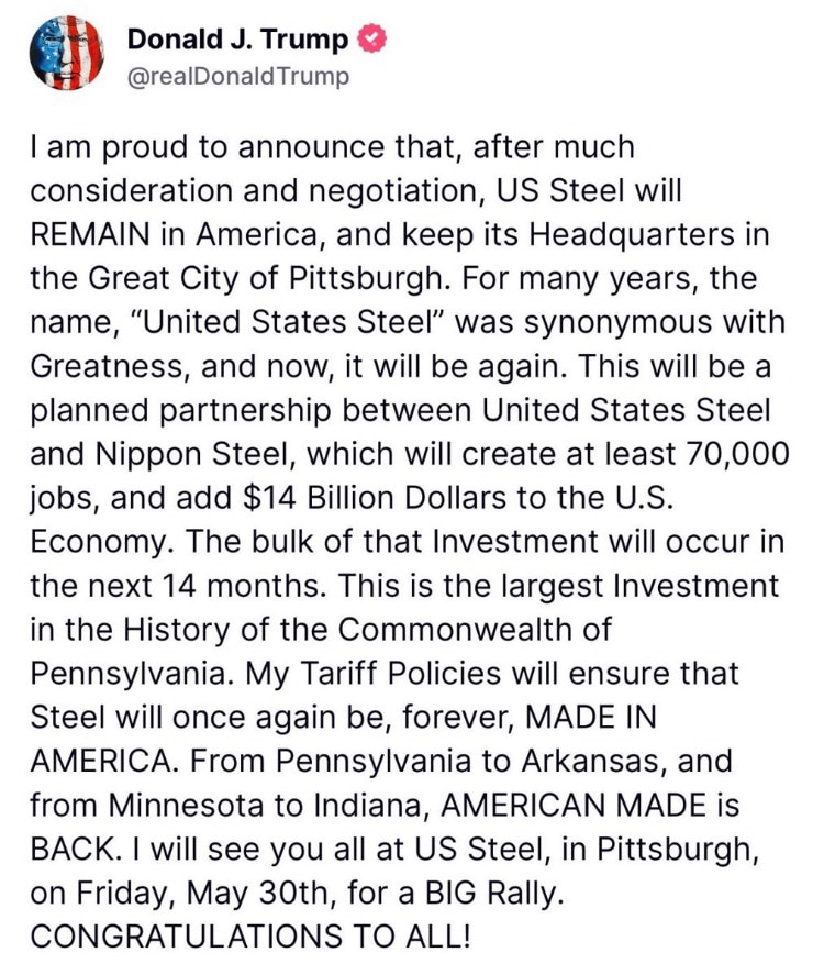 US Steel will remin in the US… 👍🏻 

