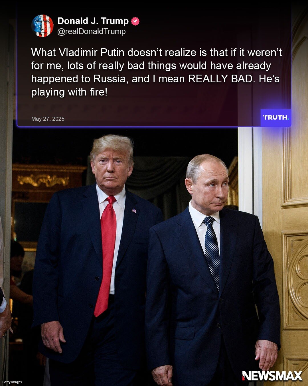 President Donald Trump on Tuesday warned Russian President Vladimir Putin that he is "playing with f...