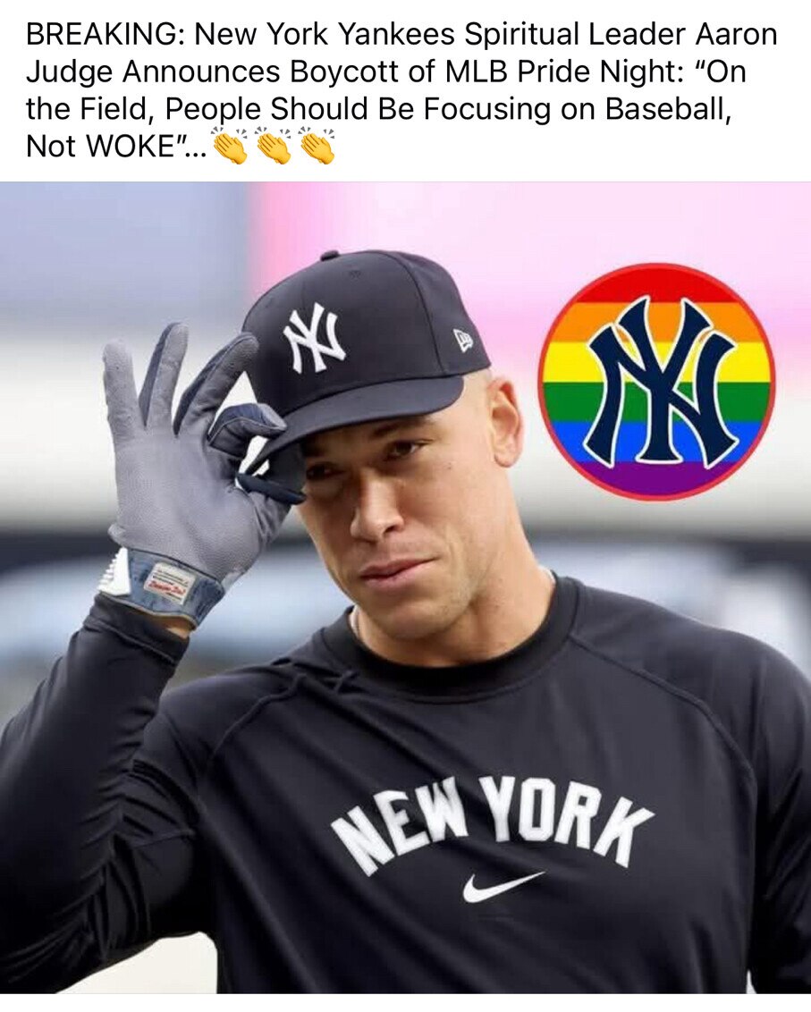 New York Yankees Outfielder Aaron Judge Announces 
Boycott of MLB Pride Night…People Should Be Focus...