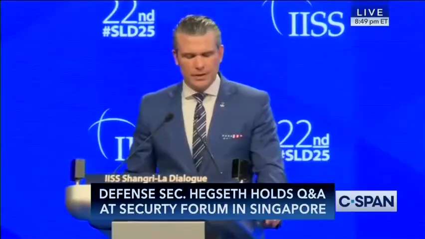 🇺🇸🇯🇵🇰🇷🇧🇳❌🇨🇳❗️ — 美国国防部长皮特·海格塞特在2025年香格里拉对话中：

"我们不寻求与共产主义中国发生冲突。

我们不会挑起事端，也不会寻求征服或羞辱。

特朗普...