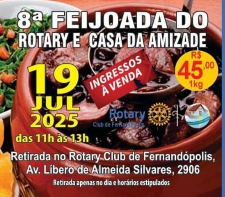Texto da Casa da Amizade de Fernandópolis:

VEM AÍ A 8ª FEIJOADA DO ROTARY E CASA DA AMIZADE DE FERN...