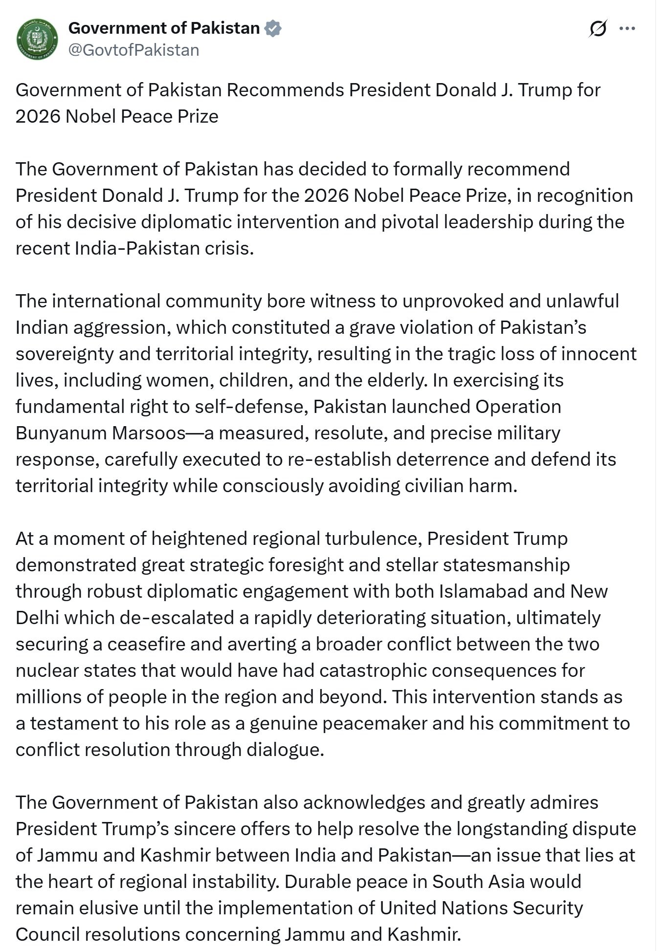 【美国之声--巴铁重回美国怀抱】6月20日巴基斯坦政府提名川普总统角逐2026年诺贝尔和平奖。

#巴基斯坦 #提名川普诺贝尔和平奖 #美国之声 #美国上海农场
