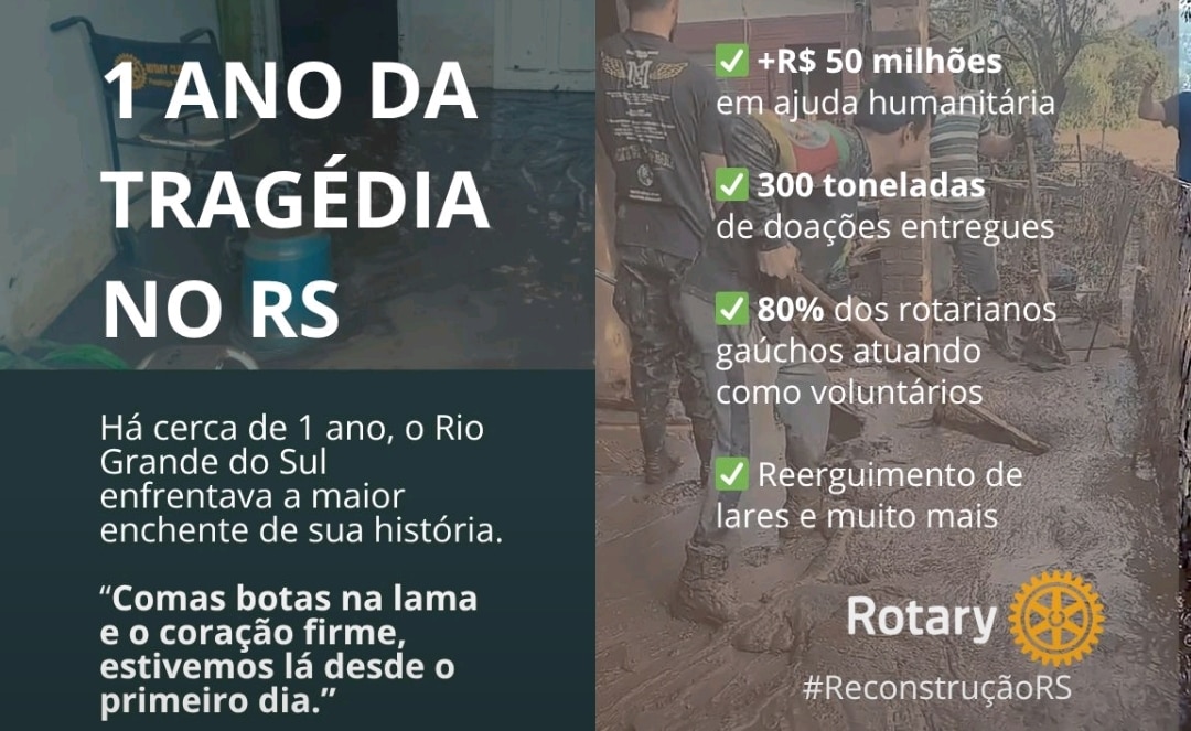 Texto do Rotary Brasil:

Liderança que transforma: o papel do Rotary 1 ano após a maior enchente da ...
