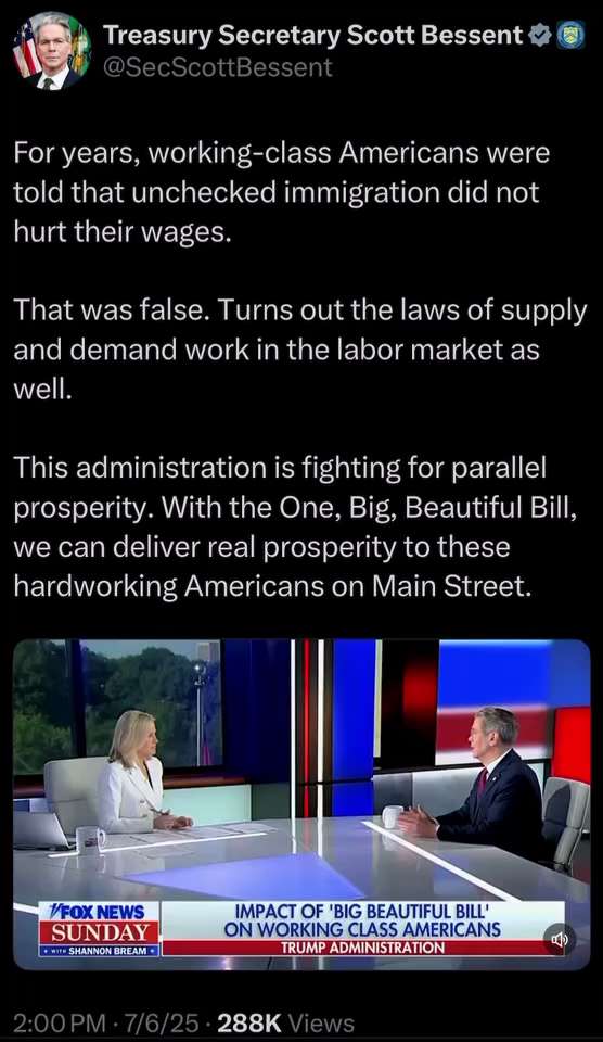 Secretary Bessent Stands Up for Working Class Americans  

