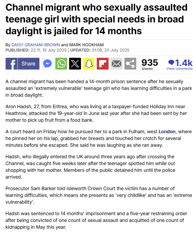 ILLEGAL BOAT INVADER GETS 14 MONTHS AFTER BEING FOUND GUILTY OF SEXUALLY ASSAULTING AN EXTREMELY VUL...