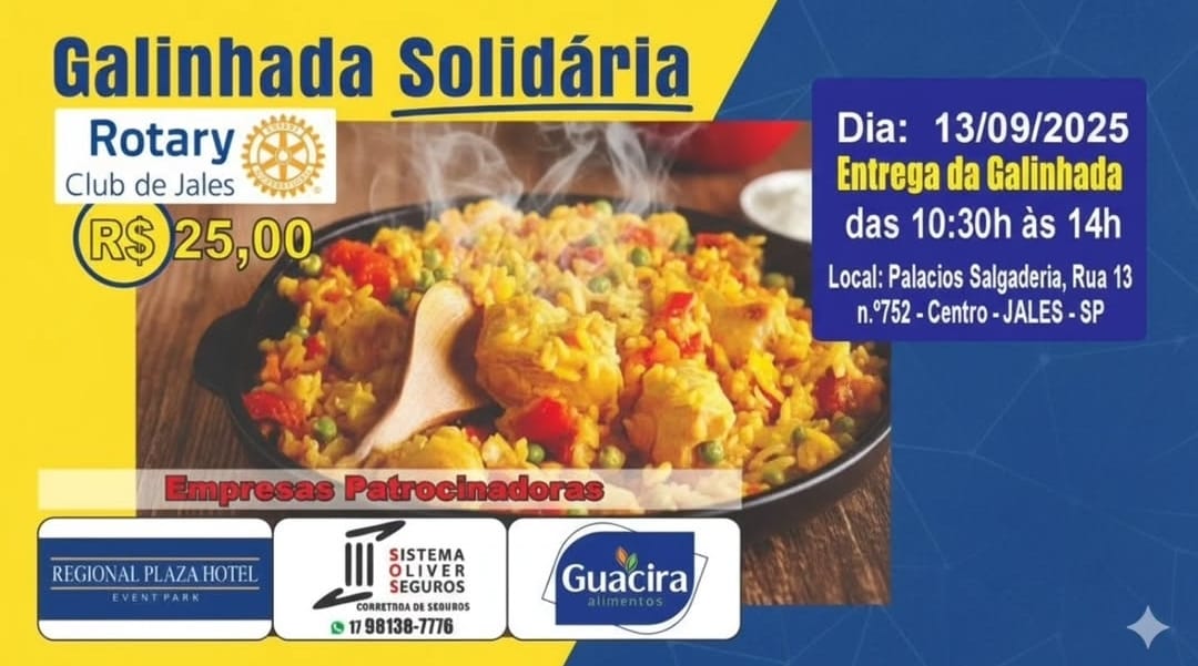 Vem aí a Galinhada Solidária do Rotary Club de Jales!

Participe e ajude em nossos projetos sociais....