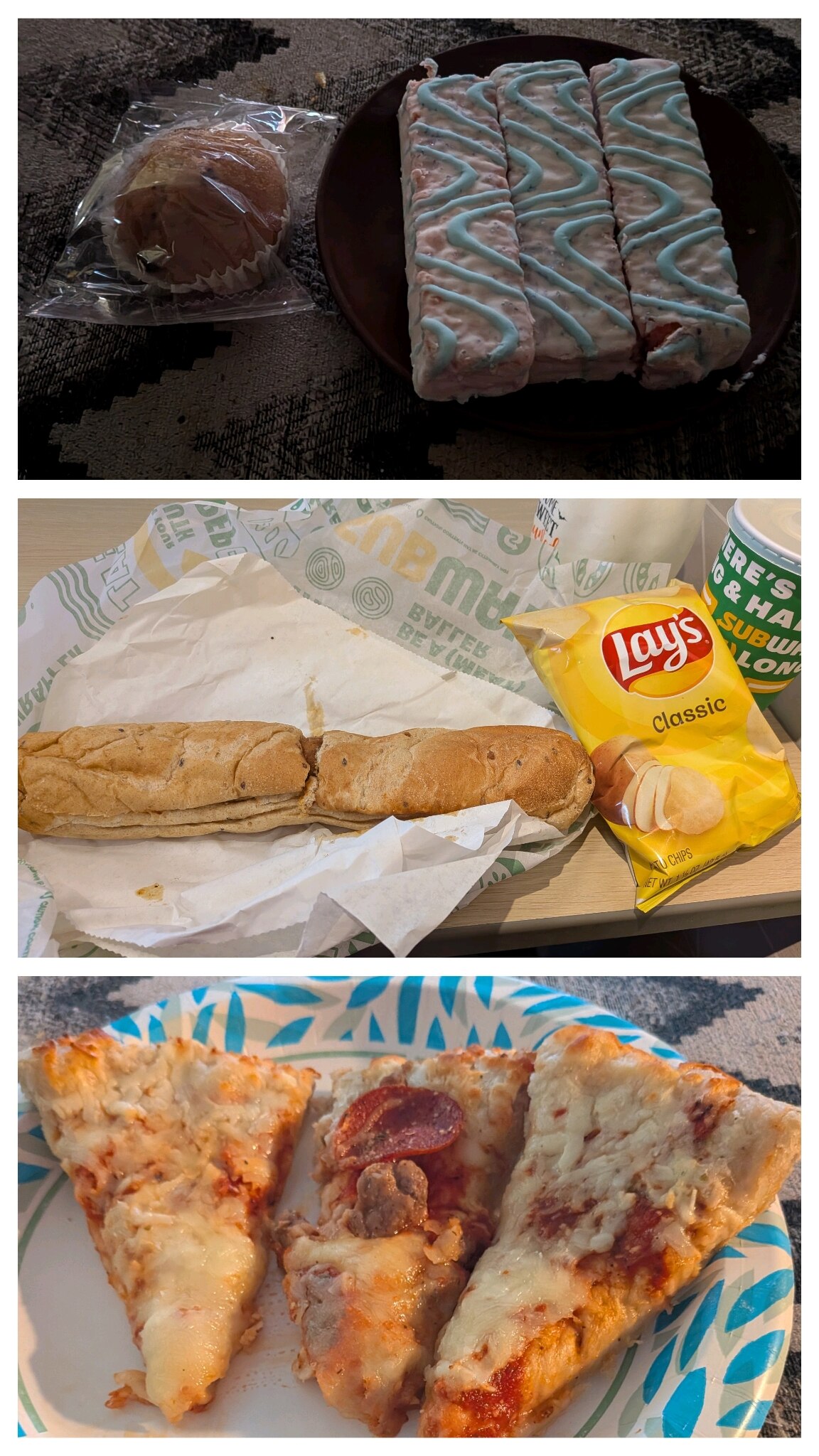 My breakfast a blueberry muffin and unicorn cakes and lunch was the meatball sub meal for 6:99 & sup...