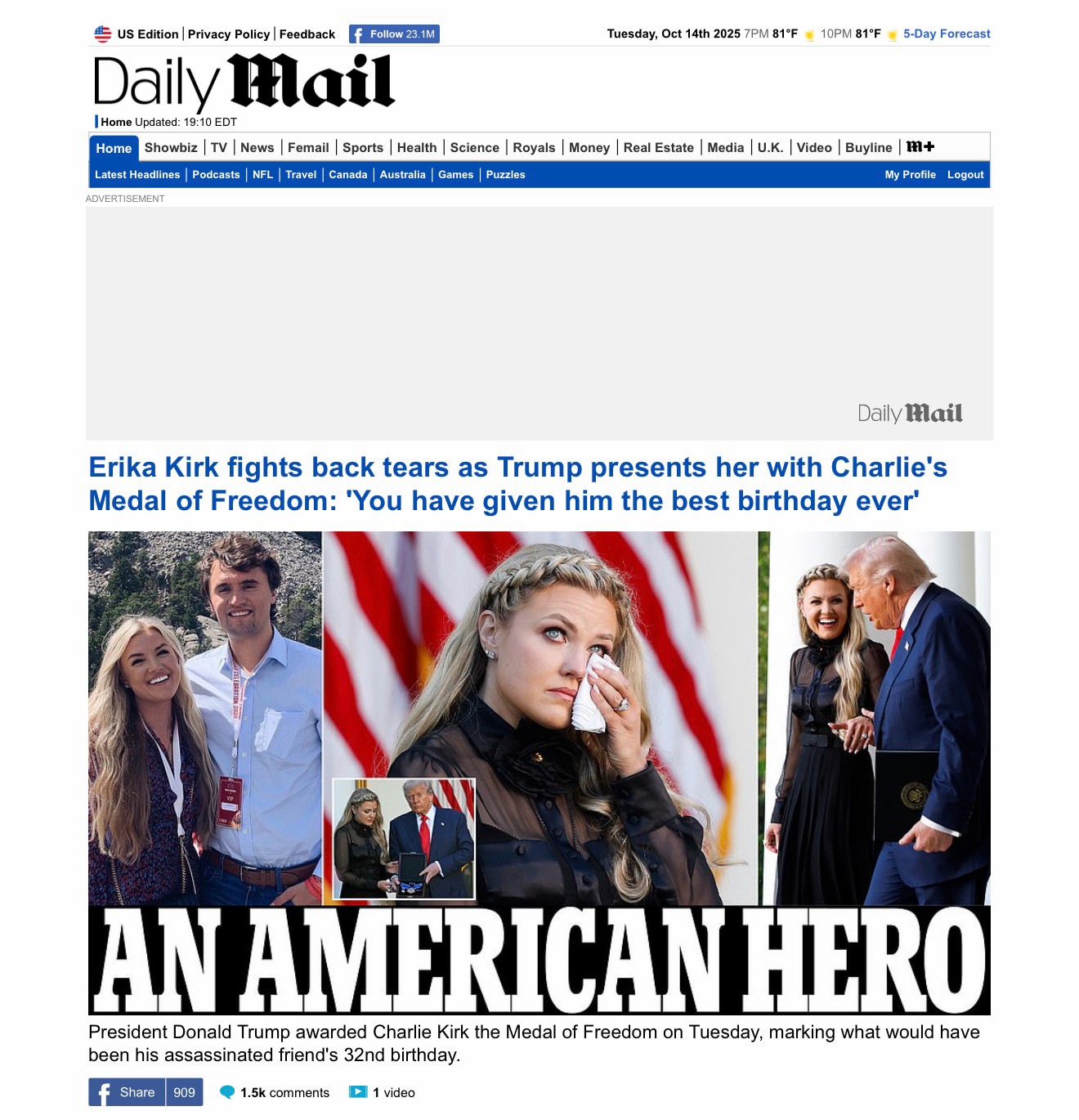 Christian Martyr 

https://www.dailymail.co.uk/news/article-15192163/donald-trump-medal-freedom-char...