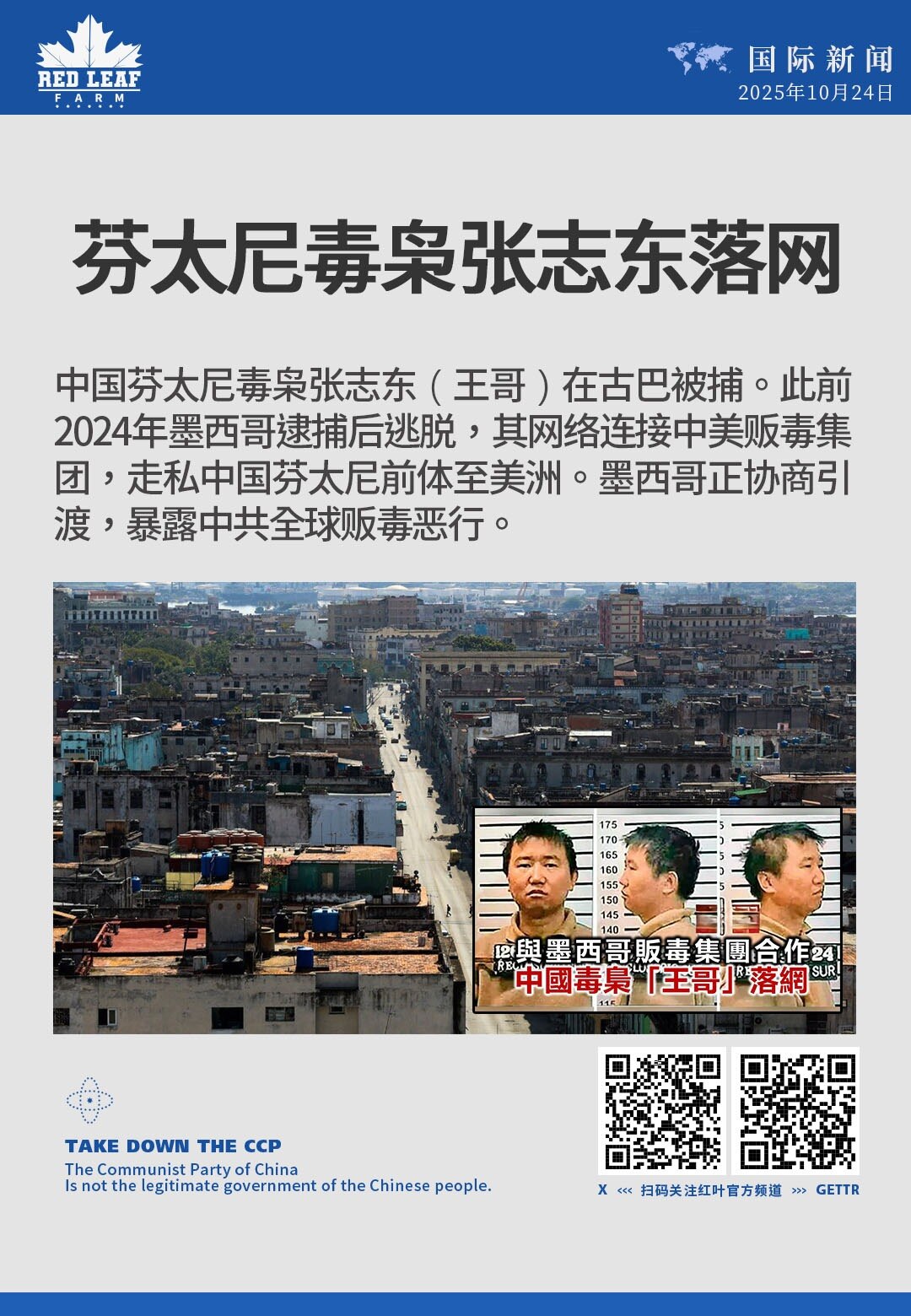 芬太尼毒枭张志东落网

中国芬太尼毒枭张志东（王哥）在古巴被捕。此前2024年墨西哥逮捕后逃脱，其网络连接中美贩毒集团，走私中国芬太尼前体至美洲。墨西哥正协商引渡，暴露中共全球贩毒恶行。
#芬太尼 #...