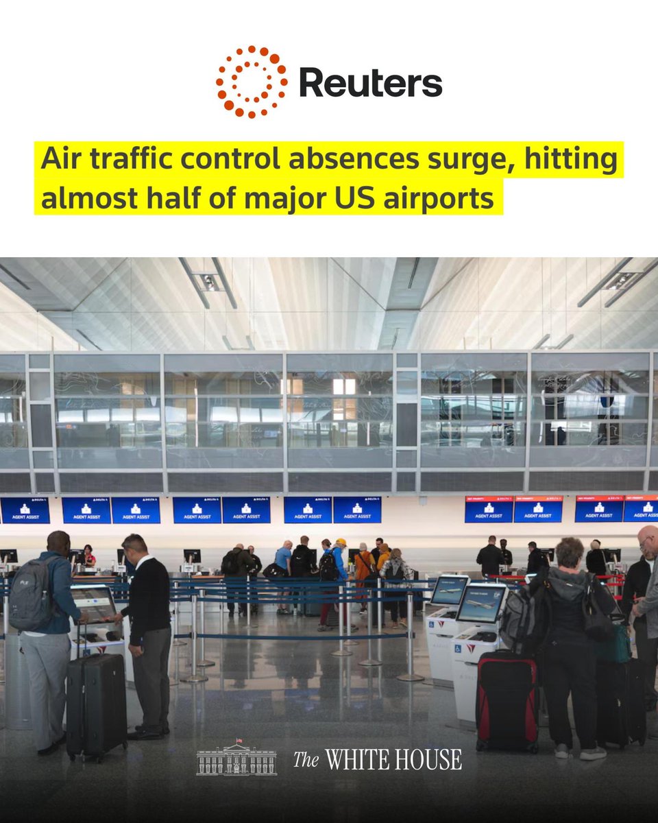 White House Nov 2, 2025 · 8:37 AM EST


DEMOCRAT SHUTDOWN 📰 “Air traffic control absences surge, hi...
