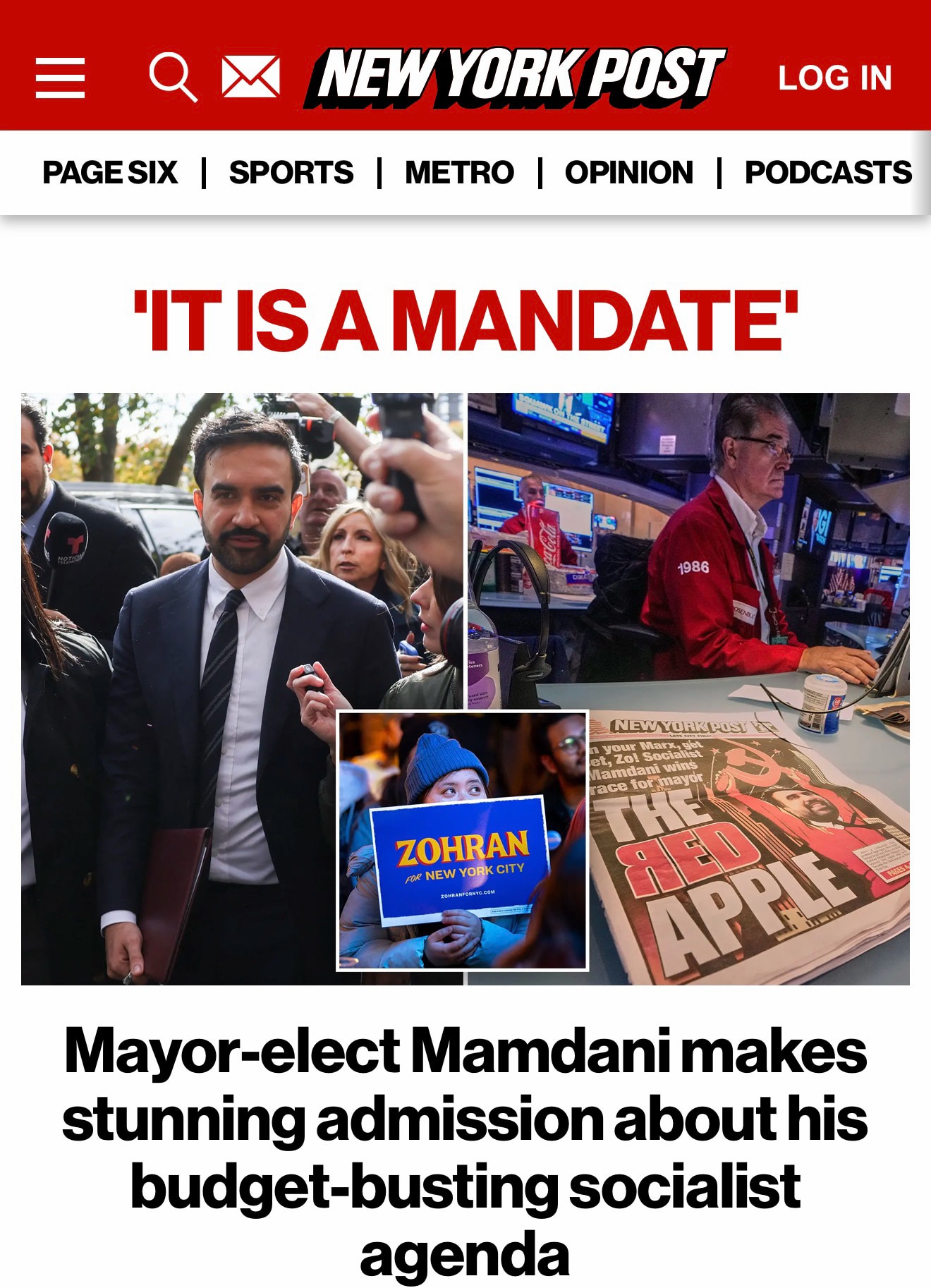 Mamdani Declares ‘Mandate’ for Marxist Jihadist Takeover of New York City 

https://nypost.com/2025/...