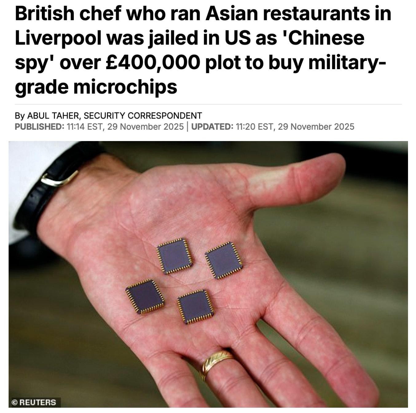 Nov.29 - A British chef who ran Asian restaurants in Liverpool was quietly jailed in the U.S. after ...