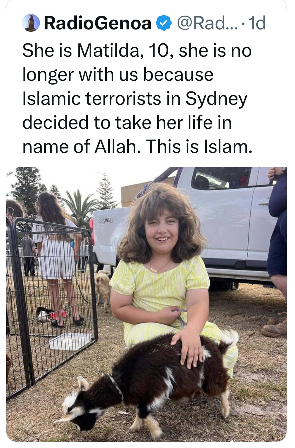 James Woods:
Ten years old. This wasn’t collateral damage. A savage Islamic terrorist took careful a...