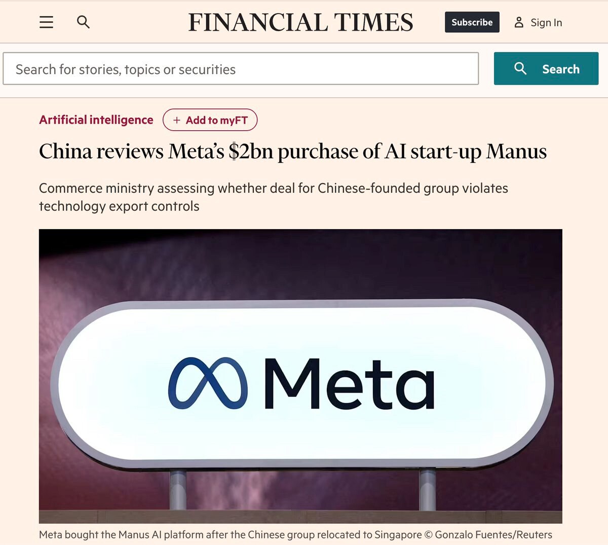 金融时报：习近平 如何 审查一个美国公司Meta 收购 新加坡公司Manus 的交易？
1月7日，《金融时报》报道：中国官员正在审查 Meta 以 20 亿美元收购人工智能平台 Manus 的交易，评...