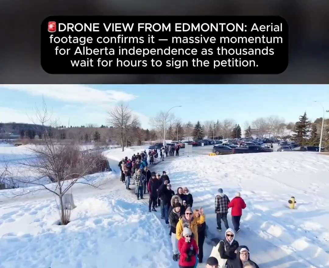 Aerial footage from Edmonton shows huge crowds lining up to sign Alberta’s independence petition.