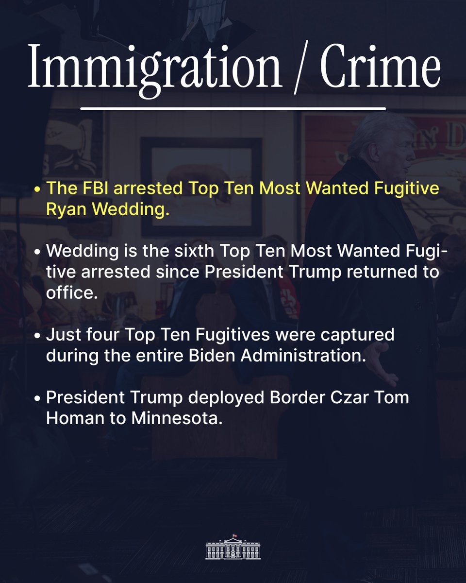White House Jan 31, 2026 · 4:11 PM EST


IMMIGRATION / CRIME. https://t.co/gxfvX4yB1J
