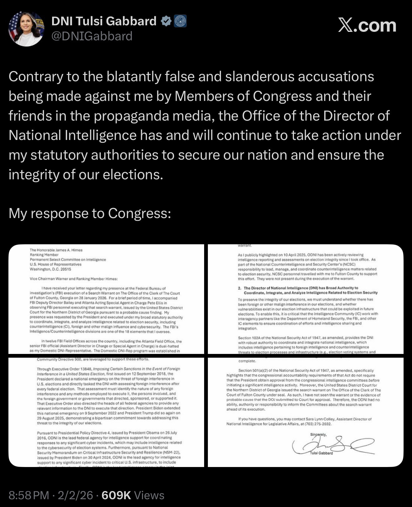 Tulsi Gabbard Blows Off ‘The Duma’

https://x.com/dnigabbard/status/2018504435769520156?s=46