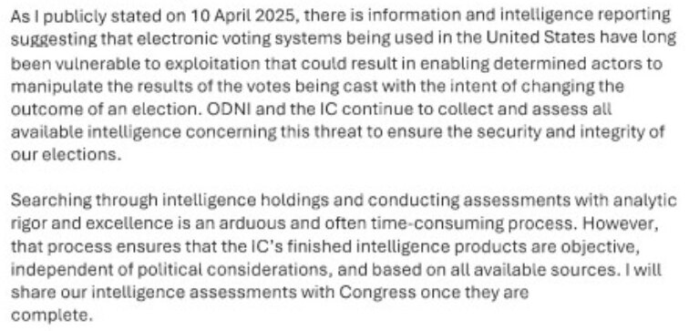 From DNI Tulsi Gabbard's letter to Congress:

#Truth #ElectionFraud 

