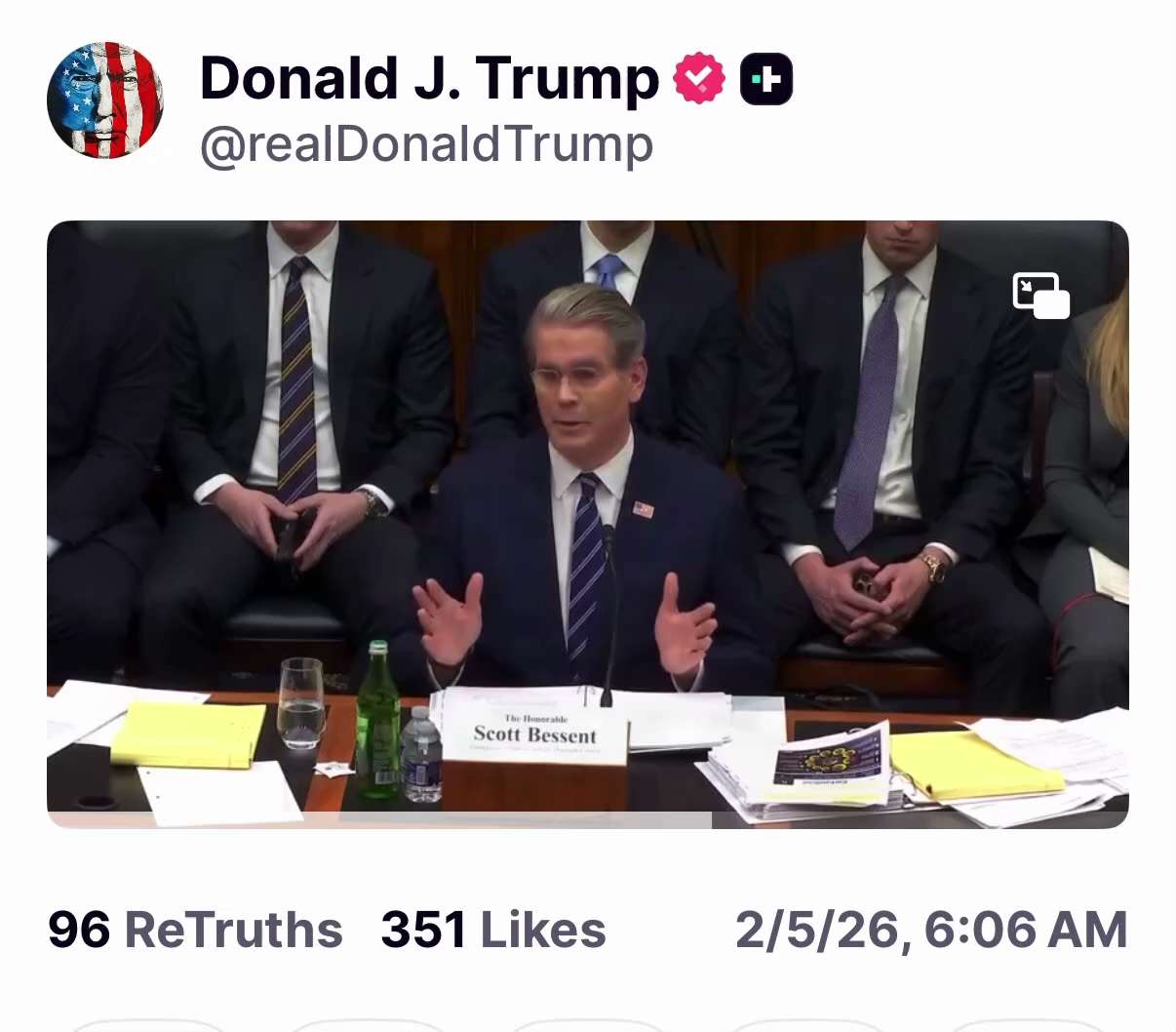Posted by President Trump on Truth Social,Fed.5 ' 2026 at 6:06 AM EST

https://truthsocial.com/@real...