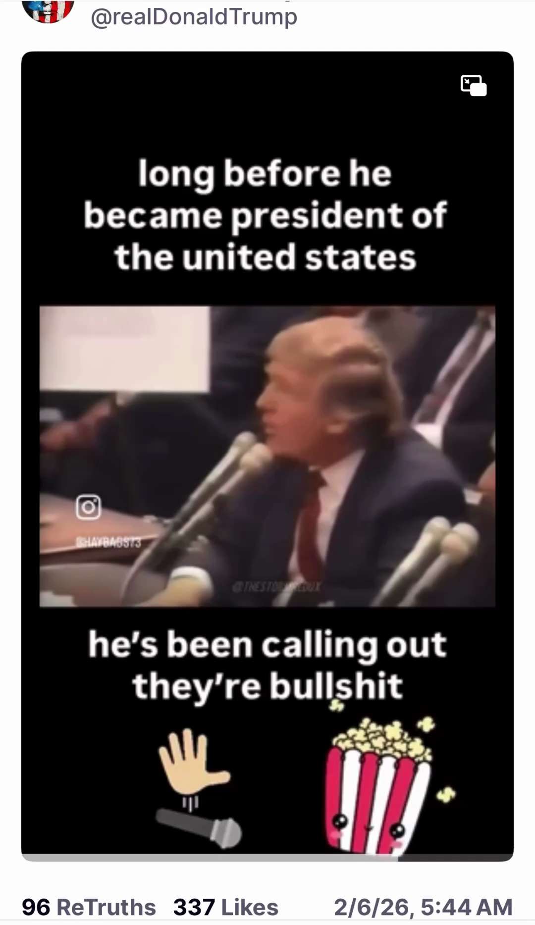 Posted by President Trump on Truth Social,Fed.6, 2026 at 5:44 AM  EST

https://truthsocial.com/@real...