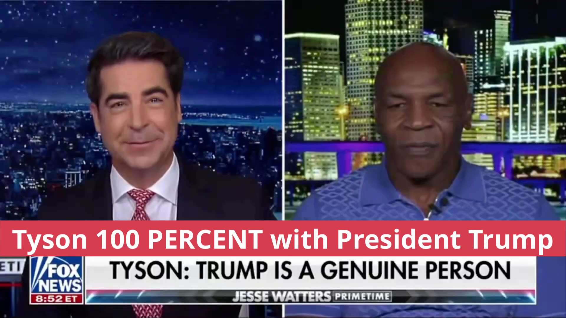 🚨BREAKING: @MikeTyson just said he’s with President Trump “100 PERCENT” and called Trump a “genuine...