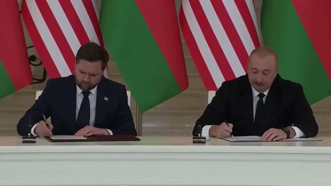 Vice President JD Vance and Azerbaijani President Ilham Aliyev sign the Charter on Strategic Partner...
