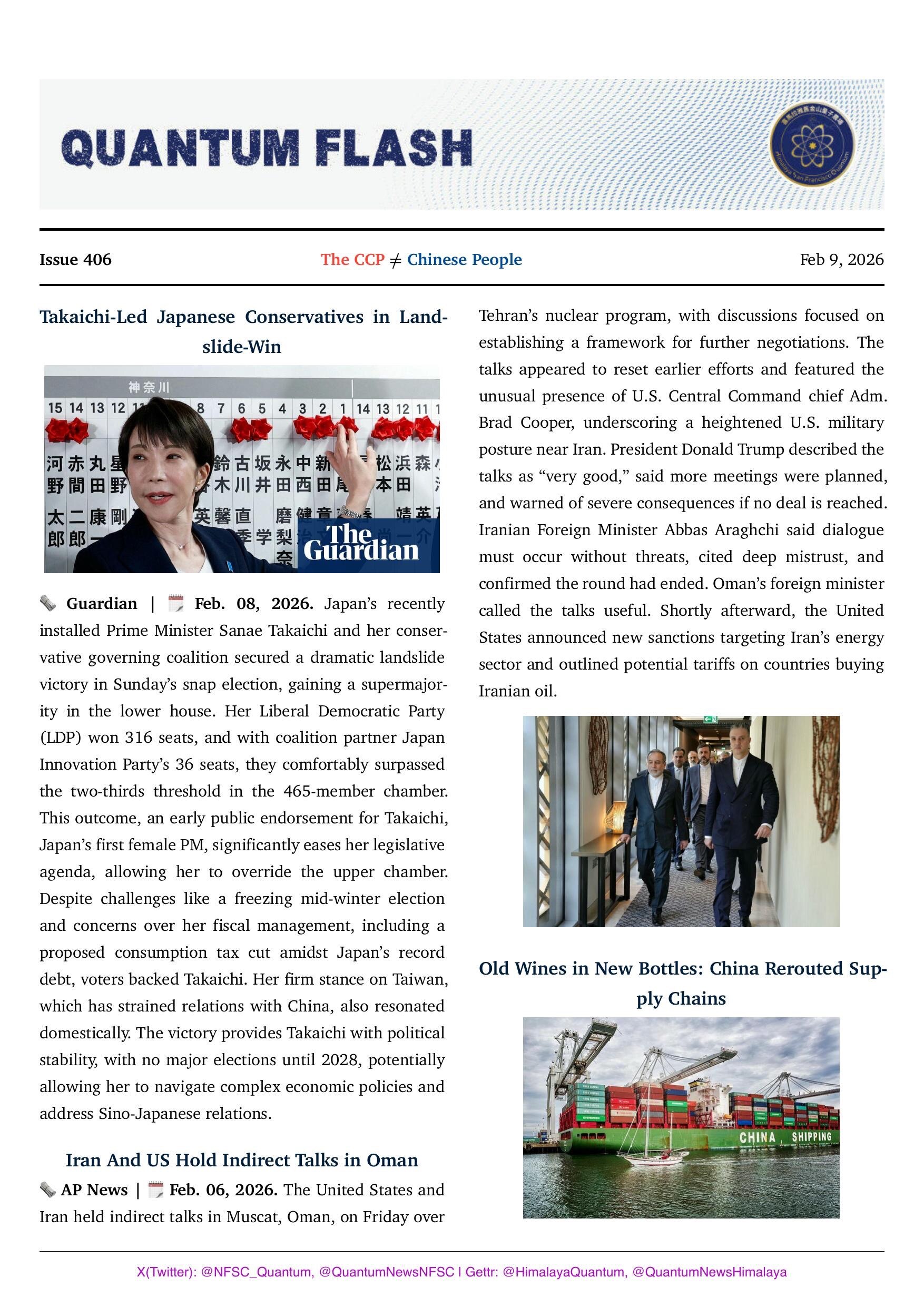 #QuantumFlash, Issue 406 | Your Bridge to Truth, Insight, and Action!

- Takaichi-Led Japanese Conse...