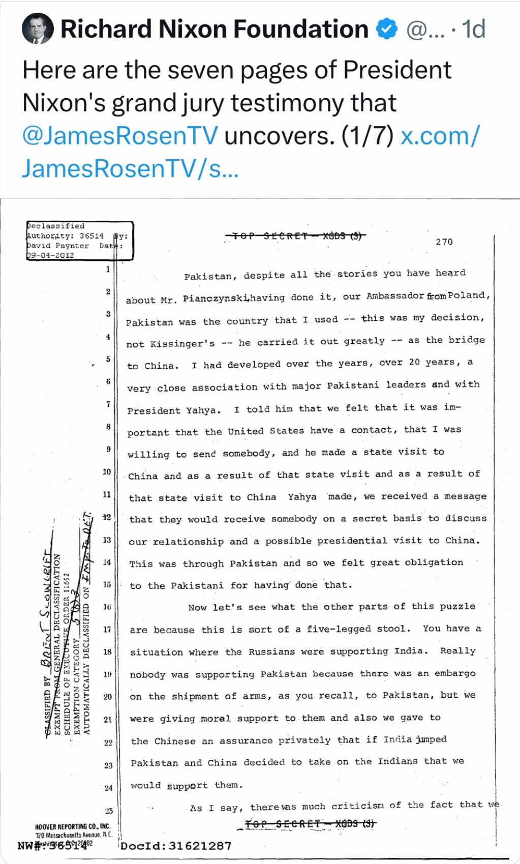Seems like they spied on Nixon the same reason they spied on Trump. They don't want peace they want ...