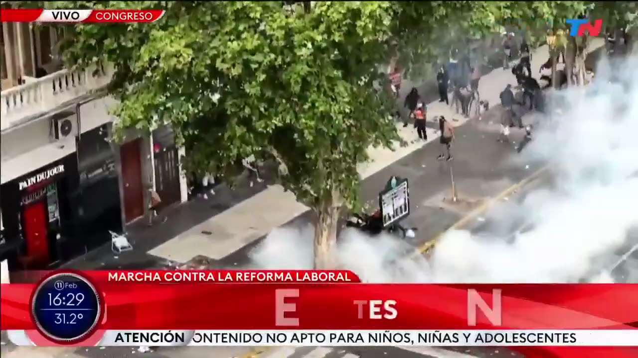 Footage shows protests across Argentina after President Javier Milei enacted sweeping labor reforms ...