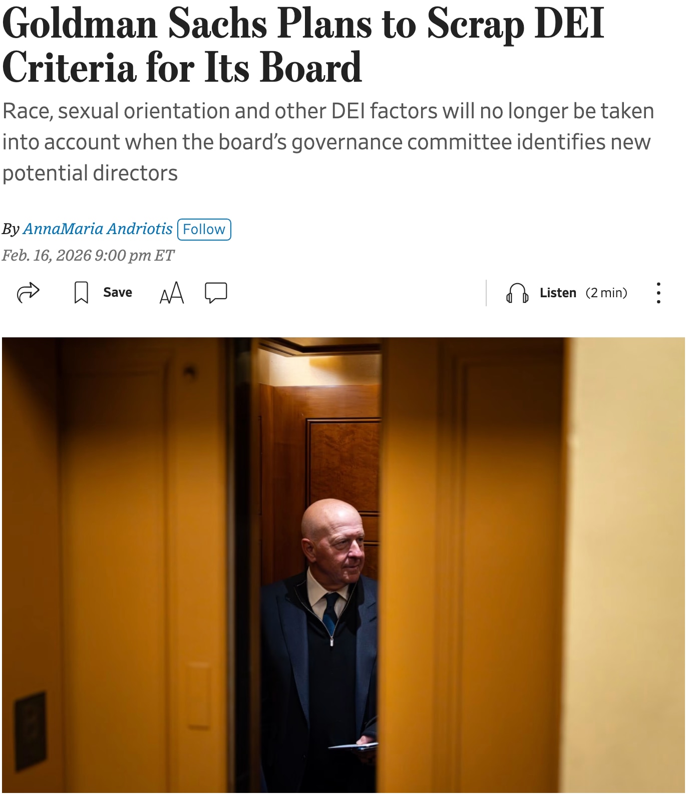 JUST IN - Goldman Sachs plans to remove race, gender identity, sexual orientation, and other DEI fac...