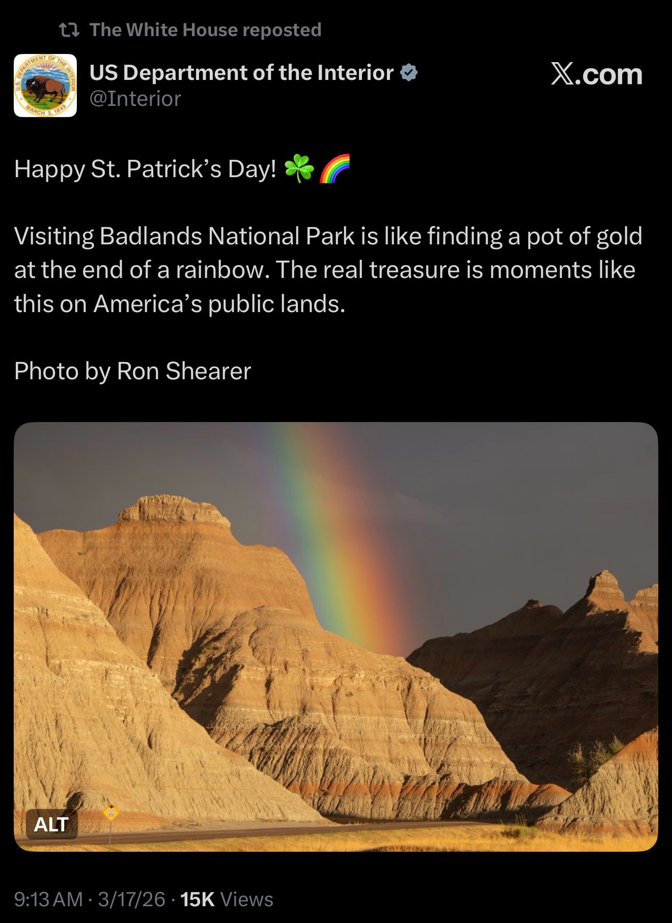 Visit ‘The Badlands’ this Summer 

https://x.com/interior/status/2033894463676850557?s=46