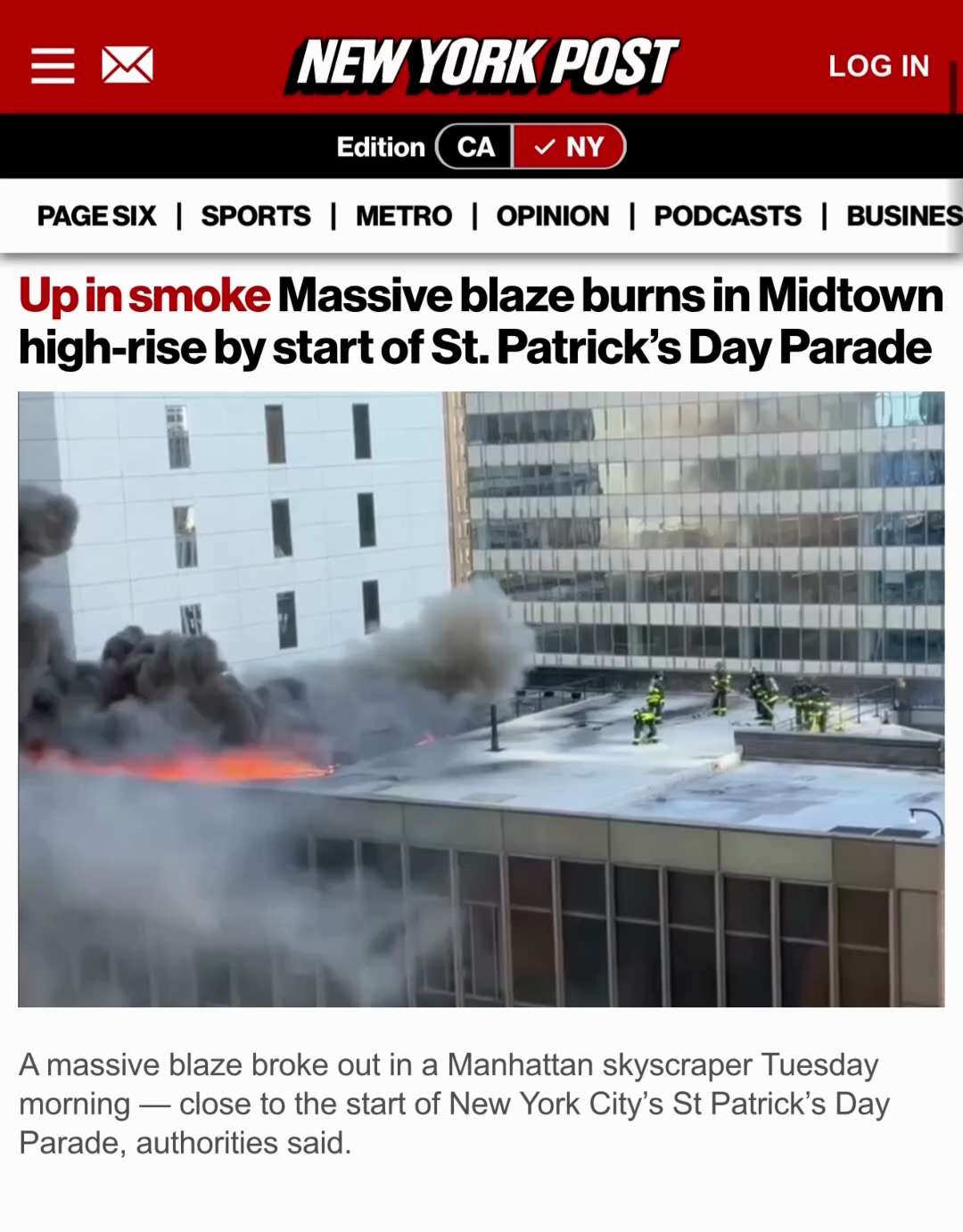 “First responders rushed to the building near East 43rd Street and Madison Ave. just before 10 a.m.”...