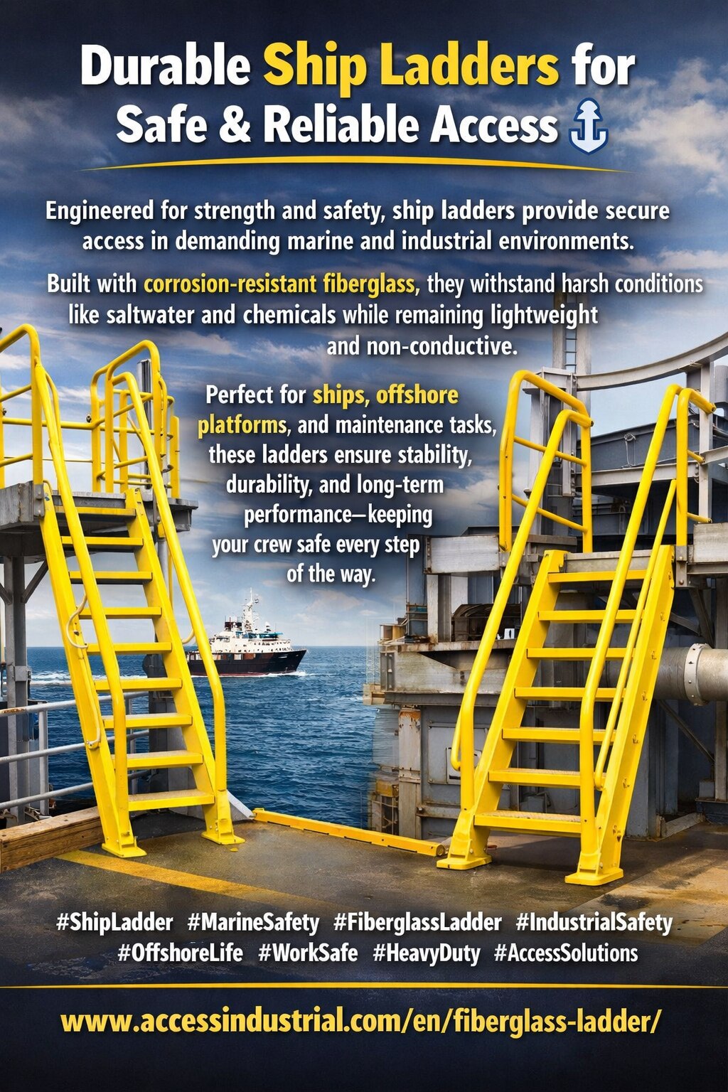 Engineered for strength and safety, ship ladders provide secure access in demanding marine and indus...