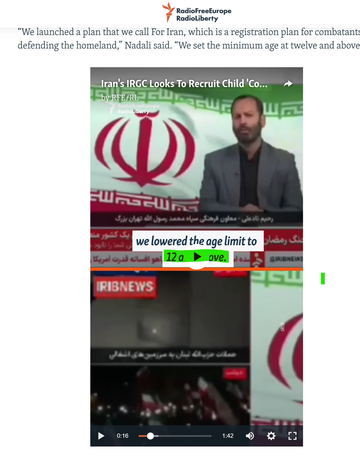 【美国之声--入伍打仗最低年龄12岁】2026年3月27日 拉希姆·纳达利（伊斯兰革命卫队德黑兰文化事务副主任）：

”我们启动了一项名为‘为了伊朗’的计划，这是一个为保卫祖国的战斗人员进行登记的项目...