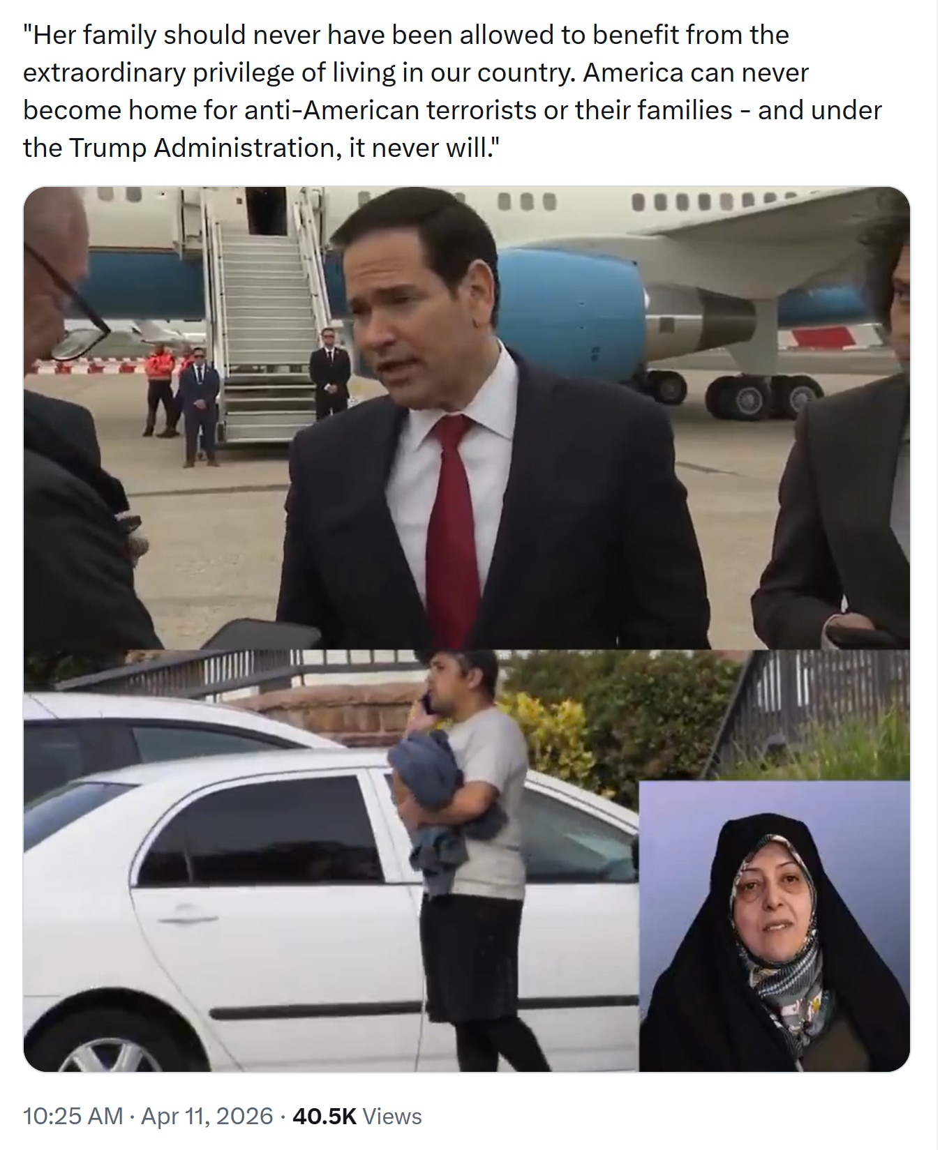 【美国之声——伊朗政权又一精英及其家属的绿卡被撤销】2026年4月11日 国务卿卢比奥：

马苏梅·埃卜特卡尔（Masoumeh Ebtekar）——也被称为“Screaming Mary”——是19...