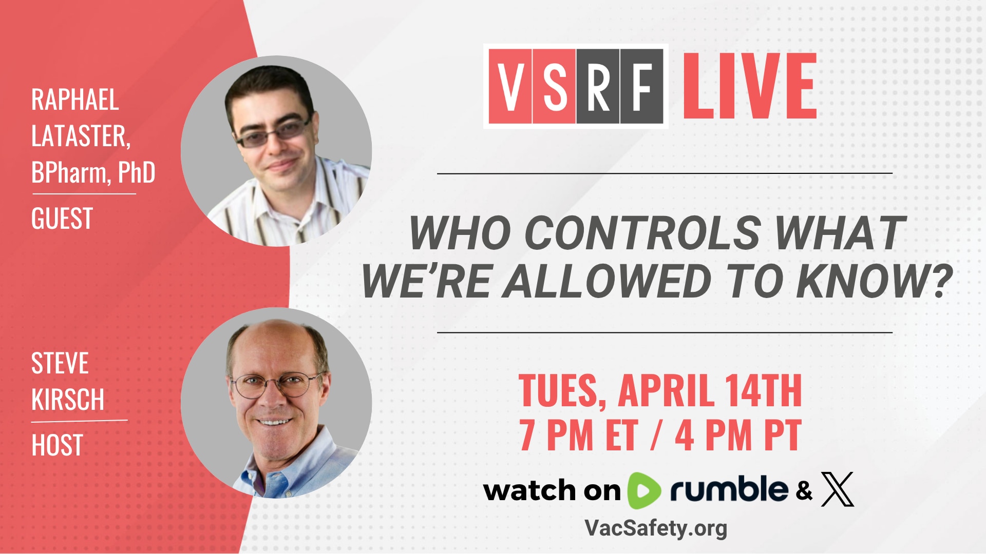 🚨 TONIGHT  on VSRF Live

What if “misinformation” just means asking the wrong questions?

Dr. Rapha...