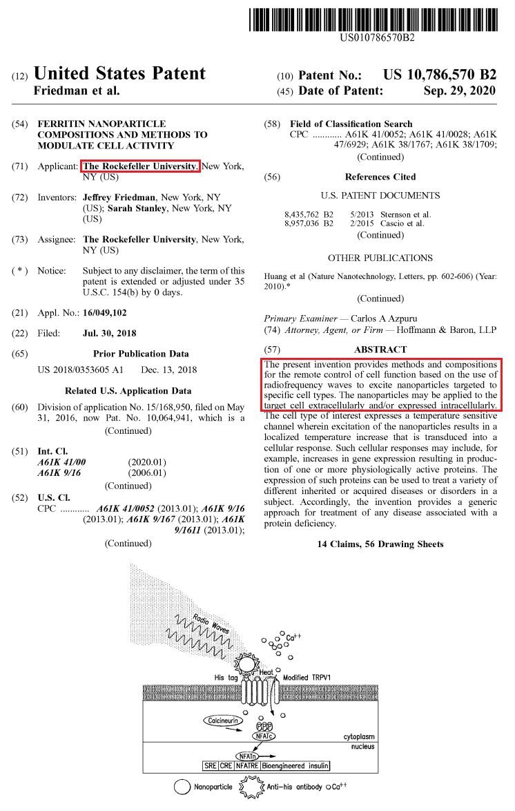 随着这份专利文件 US 10,786,570 B2 的曝光，终于揭开了全球生物主权保卫战中最阴暗的一角。洛克菲勒大学所持有的这项技术，核心在于利用铁蛋白纳米颗粒作为一种介于生物体与数字信号之间的“中介...