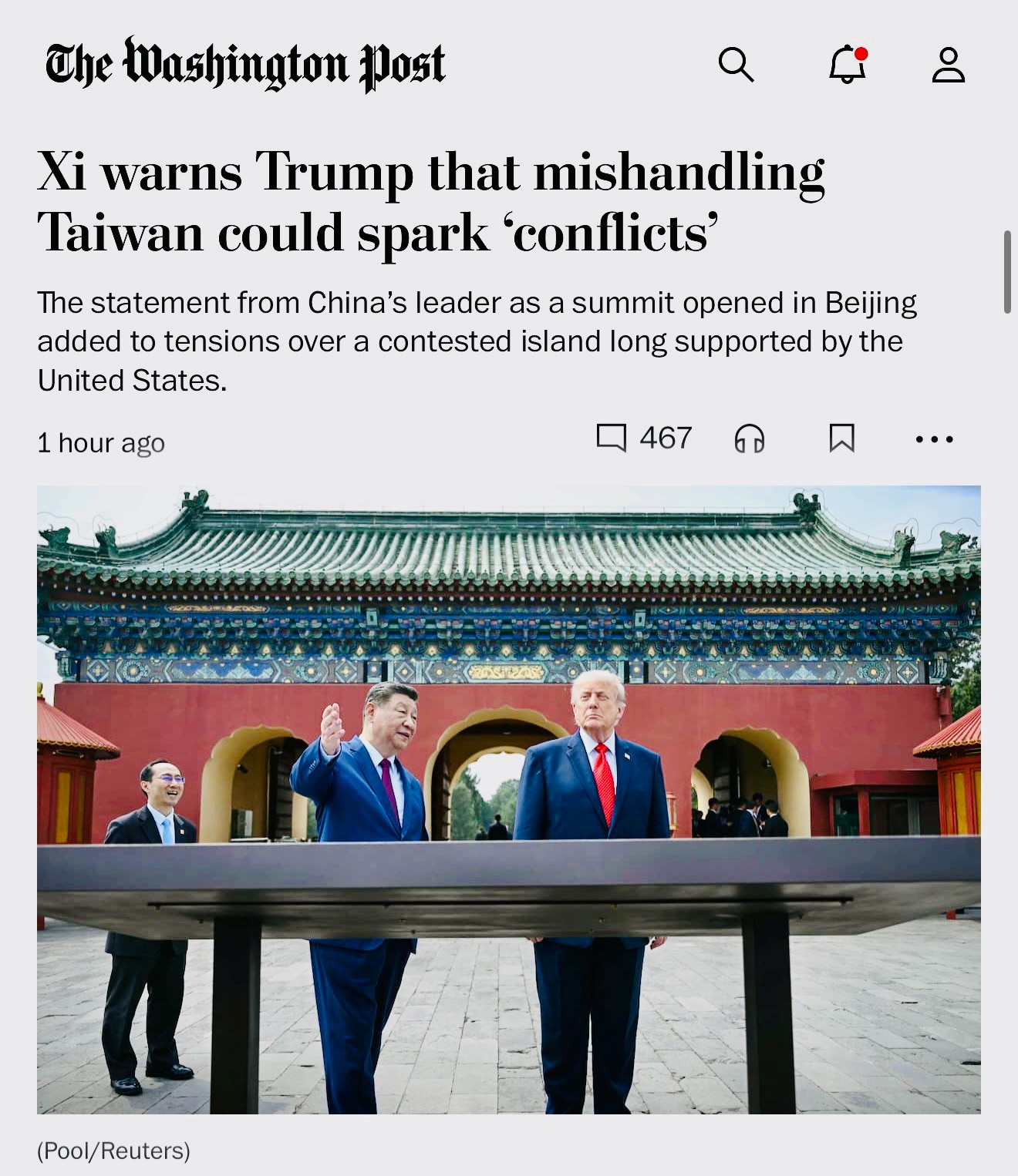“Chinese leader Xi Jinping warned President Donald Trump on Thursday that ‘conflicts’ could emerge i...