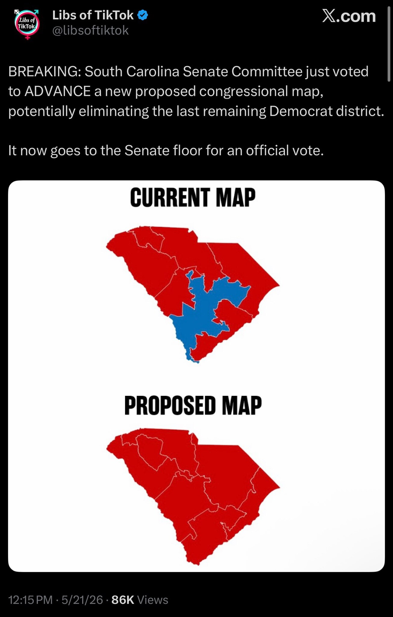 Libsoftiktok: BREAKING: South Carolina Senate Committee just voted to ADVANCE a new proposed congres...