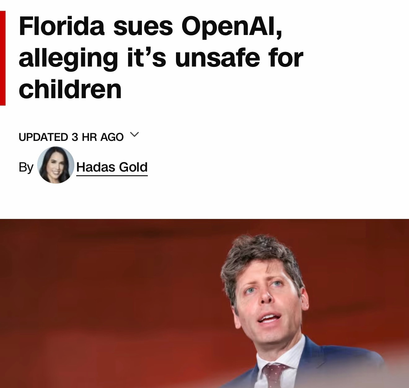“Sam Altman and ChatGPT have chosen the AI race over the safety and security of our kids. They have ...