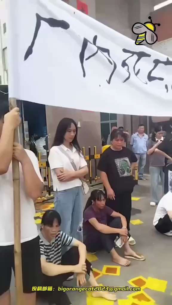編號：5️⃣1️⃣8️⃣
【中共乱象】8月24日，广东揭阳普宁市源辉化纤有限公司，一名工人不幸在工厂内猝死后，家属们拉横幅游行至工厂门口，要求厂方作出合理赔偿。
🔗himalayaustralia....