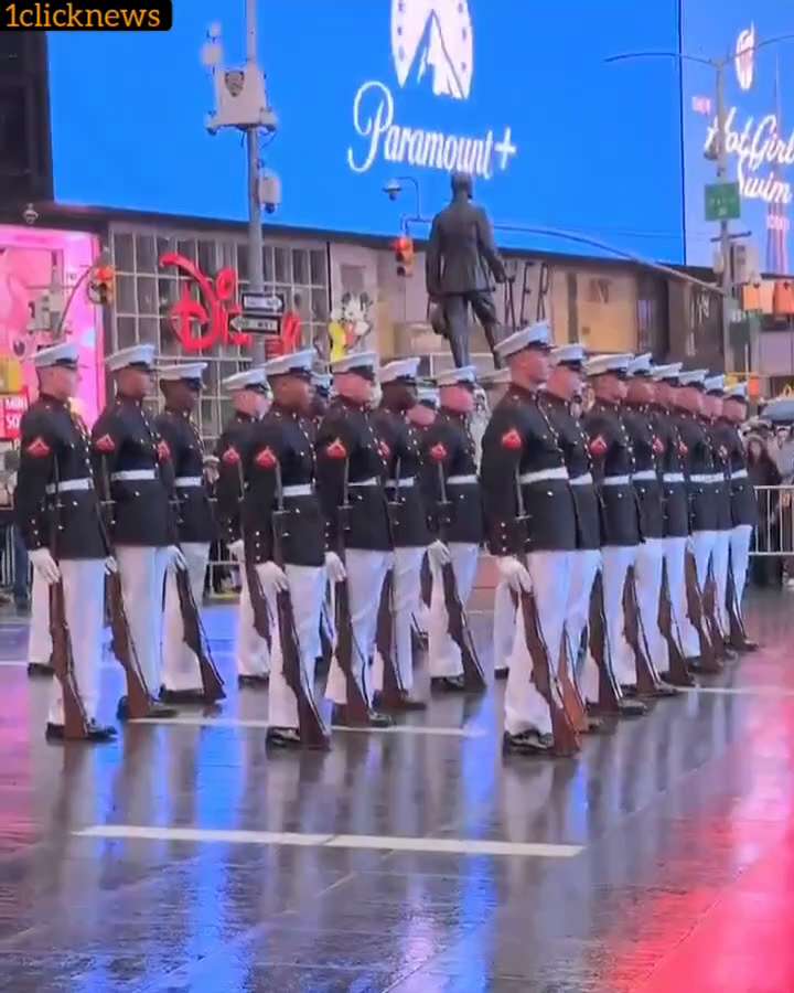 US Marine Corps Silent Drill Platoon performance in New York City at Times Square